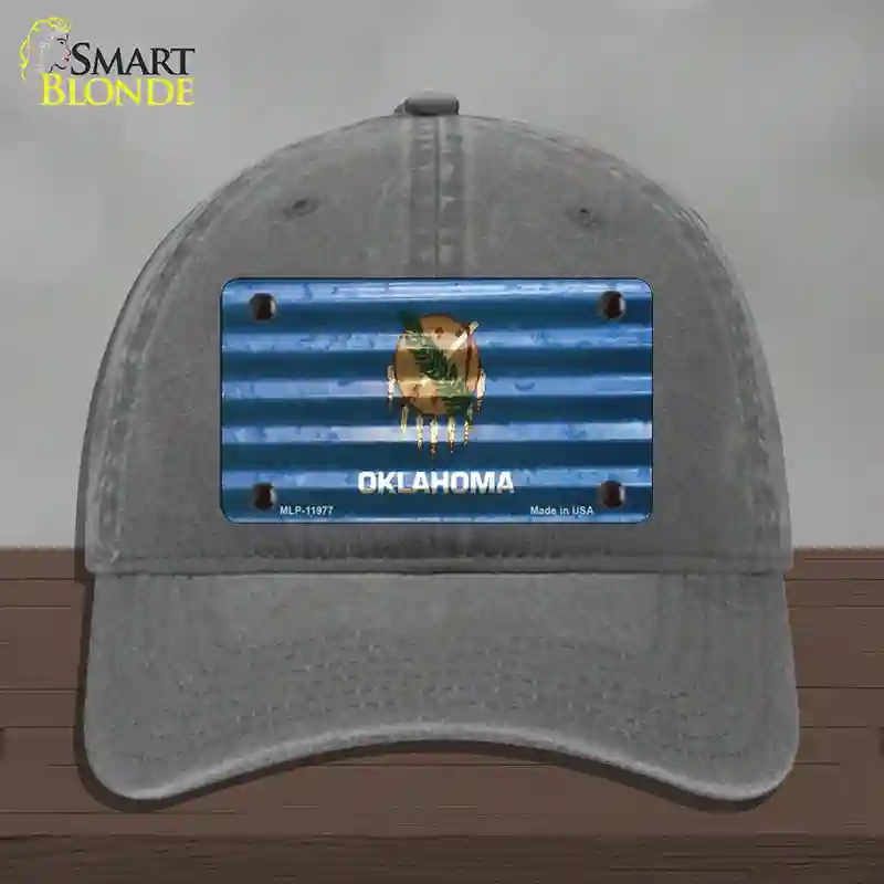 HAT08-MLP-11977 Oklahoma Corrugated Flag Novelty License Plate Hat, Unconstructed Cotton - Charcoal