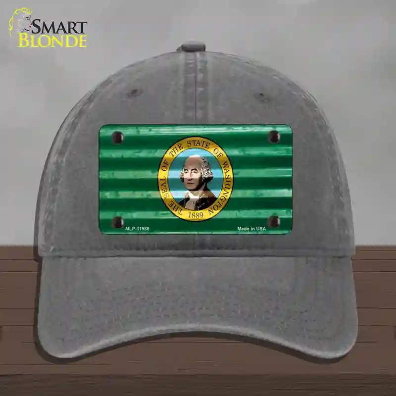 HAT08-MLP-11988 Washington Corrugated Flag Novelty License Plate Hat, Unconstructed Cotton - Charcoal