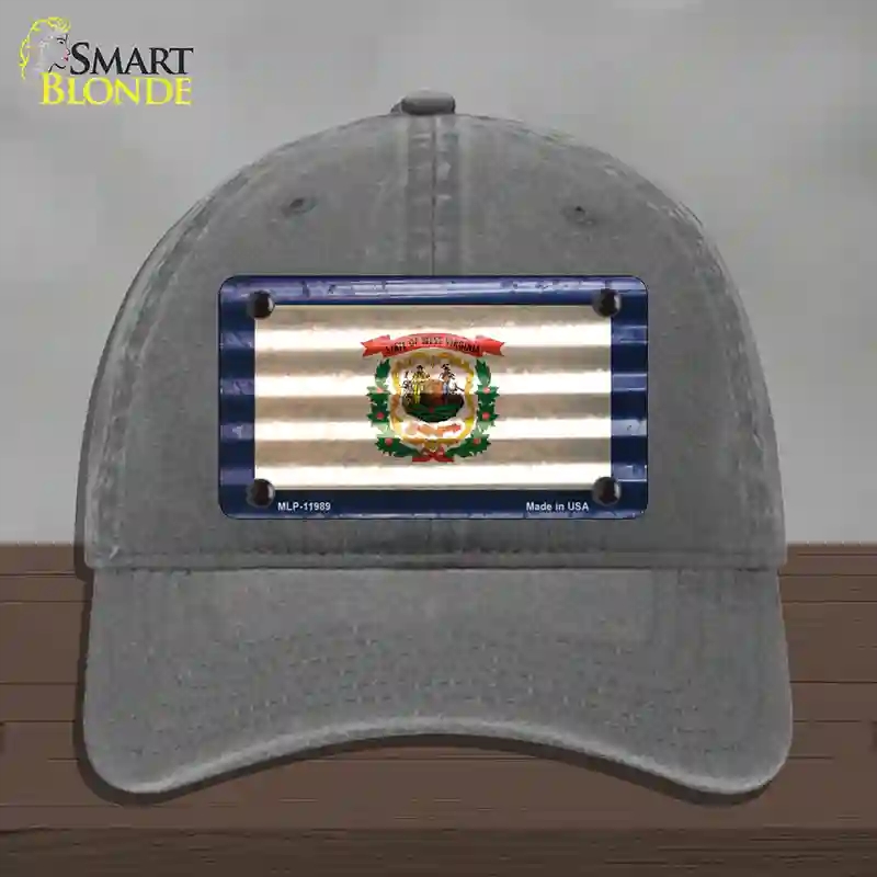 HAT08-MLP-11989 West Virginia Corrugated Flag Novelty License Plate Hat, Unconstructed Cotton - Charcoal