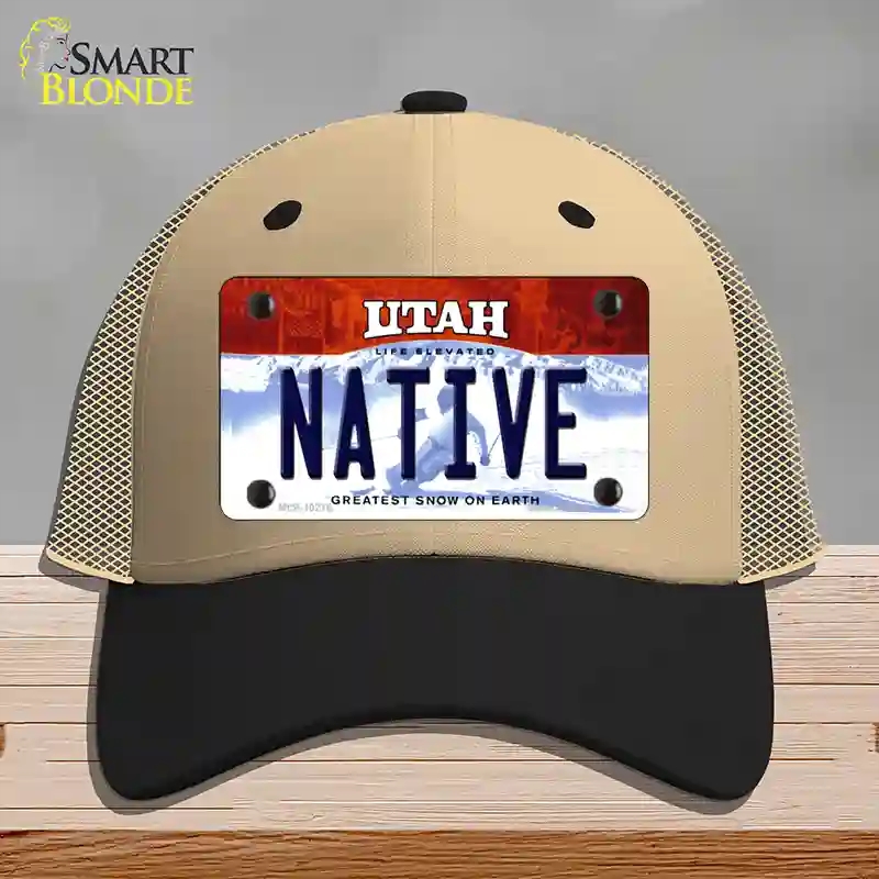 HAT02-MLP-10218 Native Utah Novelty License Plate Hat, Mesh - Khaki & Black