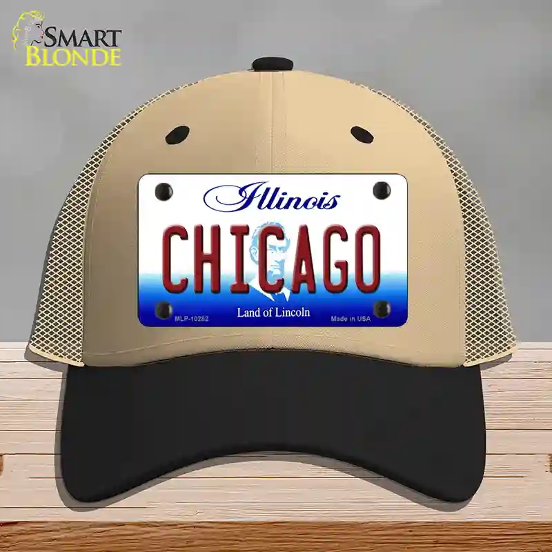 HAT02-MLP-10282 Chicago Illinois Novelty License Plate Hat, Mesh - Khaki & Black