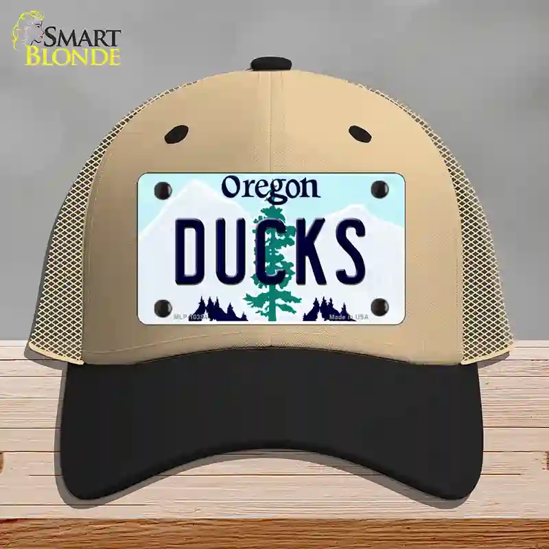 HAT02-MLP-10354 Ducks Oregon Novelty License Plate Hat, Mesh - Khaki & Black