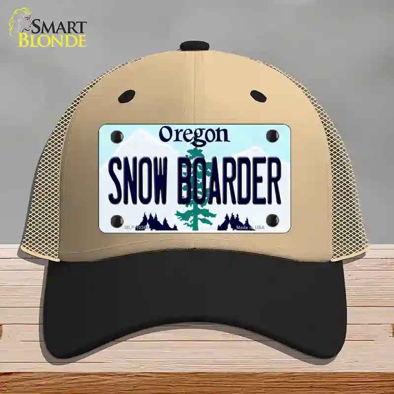 HAT02-MLP-10365 Snow Boarder Oregon Novelty License Plate Hat, Mesh - Khaki & Black