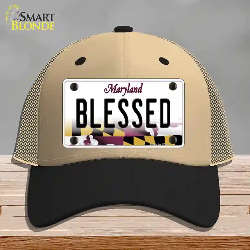 HAT02-MLP-10498 Blessed Maryland Novelty License Plate Hat, Mesh - Khaki & Black