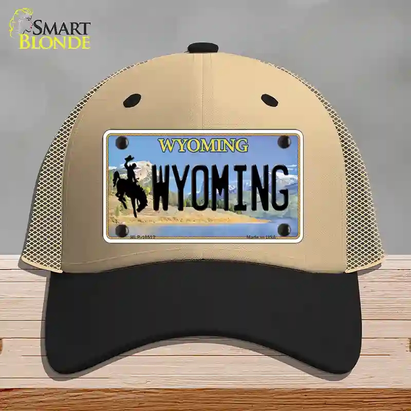 HAT02-MLP-10512 Wyoming Tag Novelty License Plate Hat, Mesh - Khaki & Black