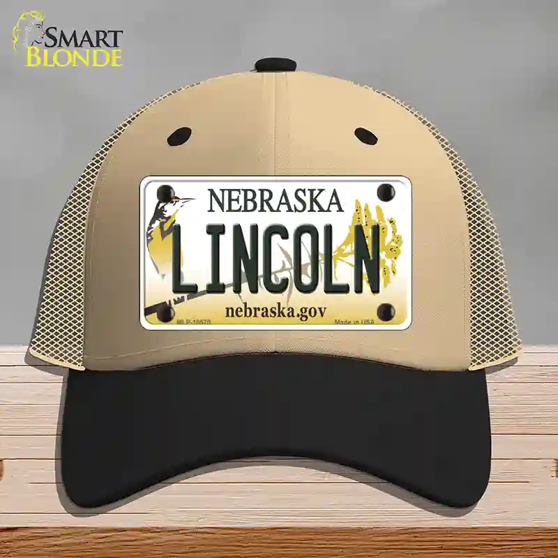 HAT02-MLP-10570 Lincoln Nebraska Novelty License Plate Hat, Mesh - Khaki & Black