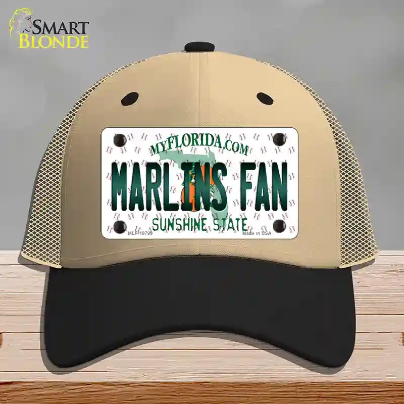 HAT02-MLP-10799 Marlins Fan Florida Novelty License Plate Hat, Mesh - Khaki & Black