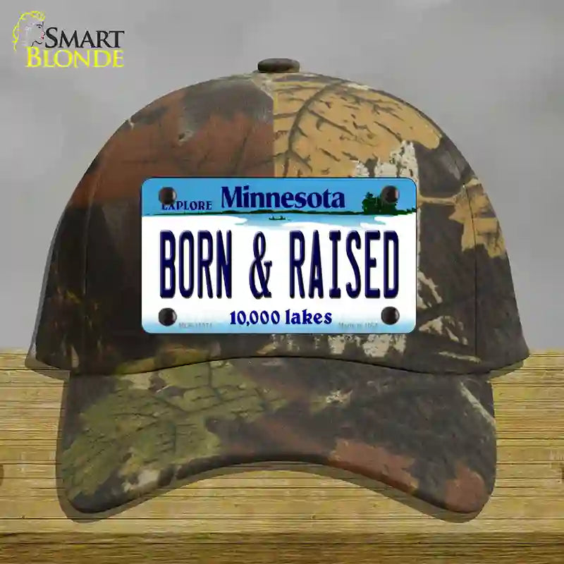 HAT06-MLP-11071 Born & Raised Minnesota State Novelty License Plate Hat, Cotton - Camoflauge