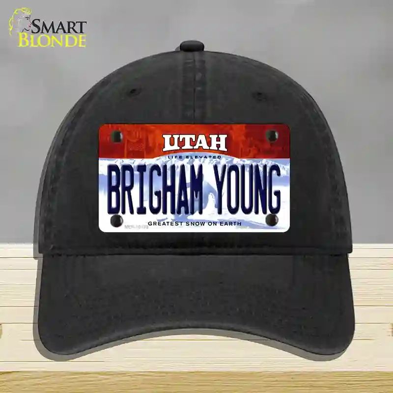 HAT07-MLP-10199 Brigham Young Utah Novelty License Plate Hat, Unconstructed Cotton - Black