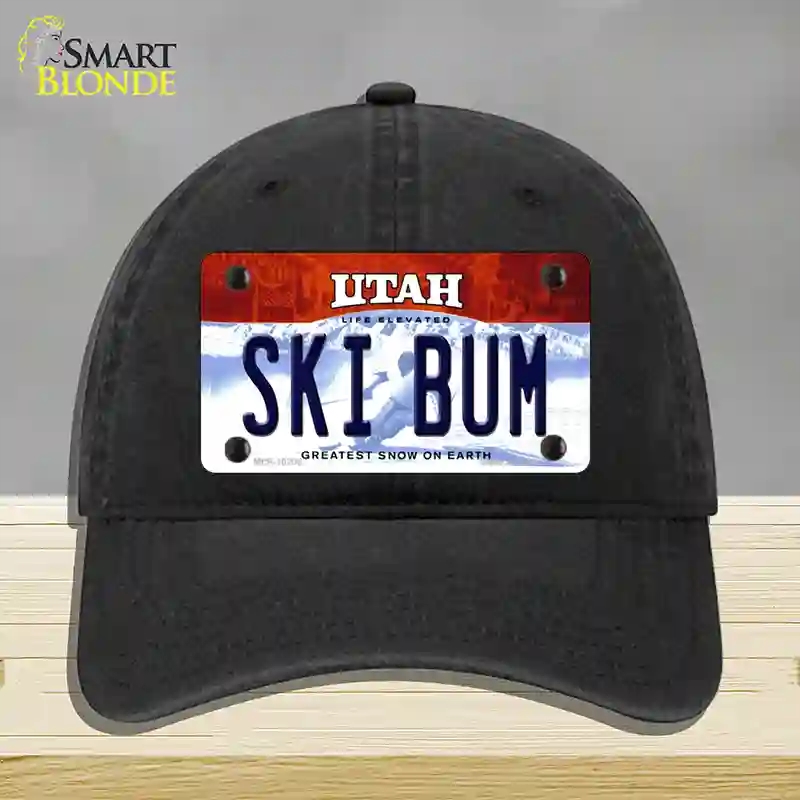 HAT07-MLP-10206 Ski Bum Utah Novelty License Plate Hat, Unconstructed Cotton - Black