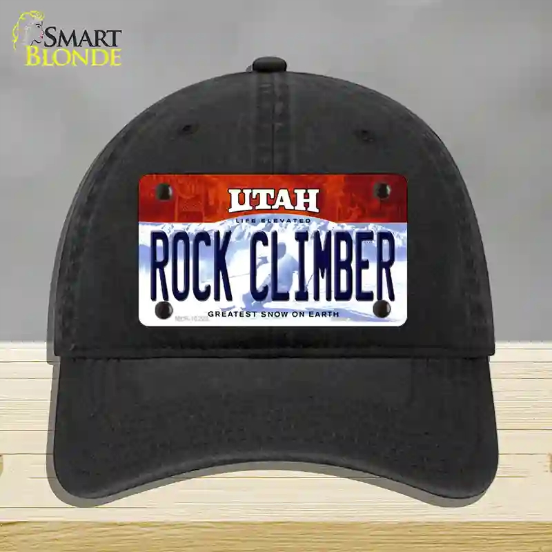 HAT07-MLP-10229 Rock Climber Utah Novelty License Plate Hat, Unconstructed Cotton - Black