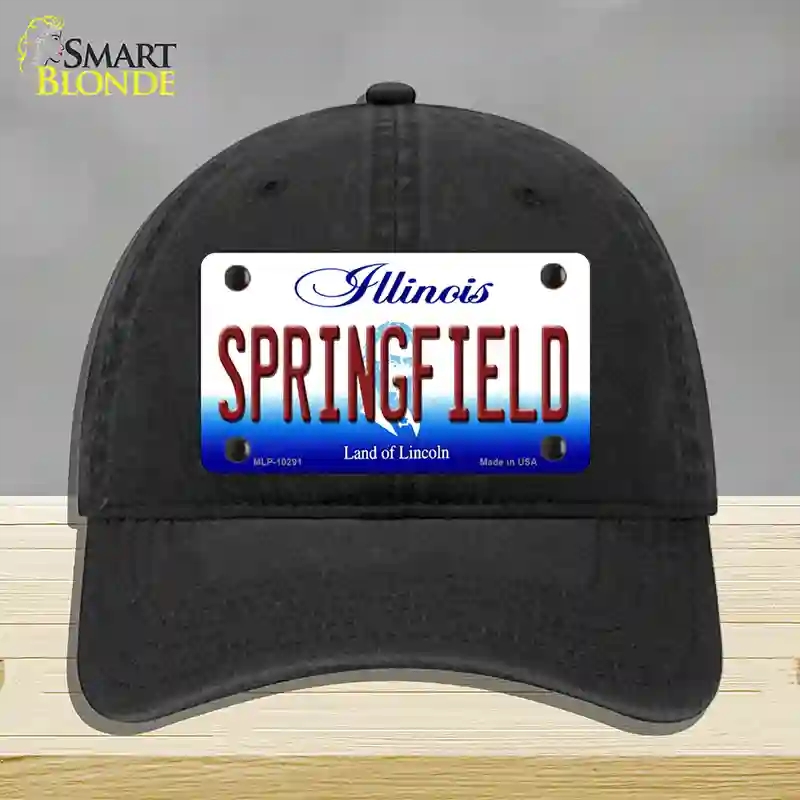 HAT07-MLP-10291 Springfield Illinois Novelty License Plate Hat, Unconstructed Cotton - Black