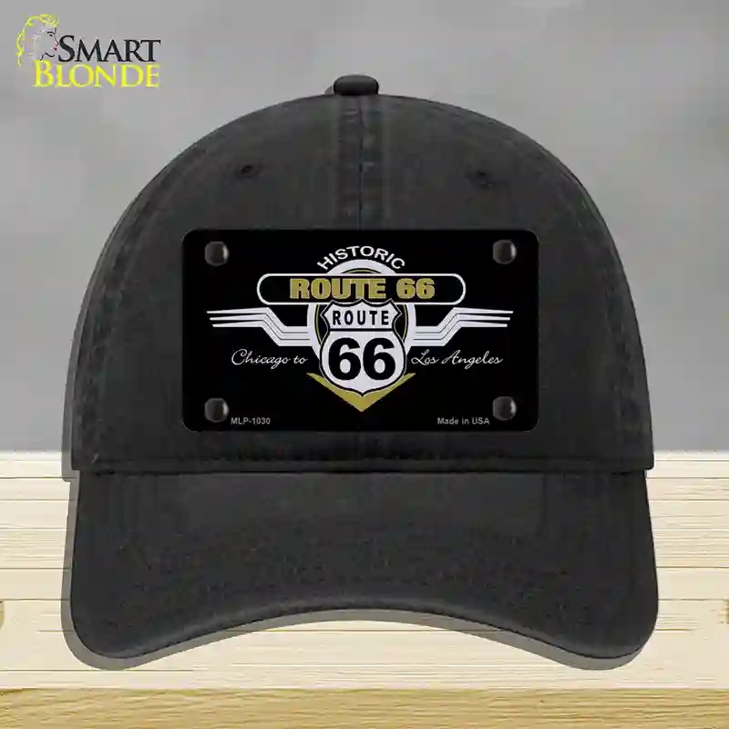 HAT07-MLP-1030 Route 66 Shield Wings Novelty License Plate Hat, Unconstructed Cotton - Black