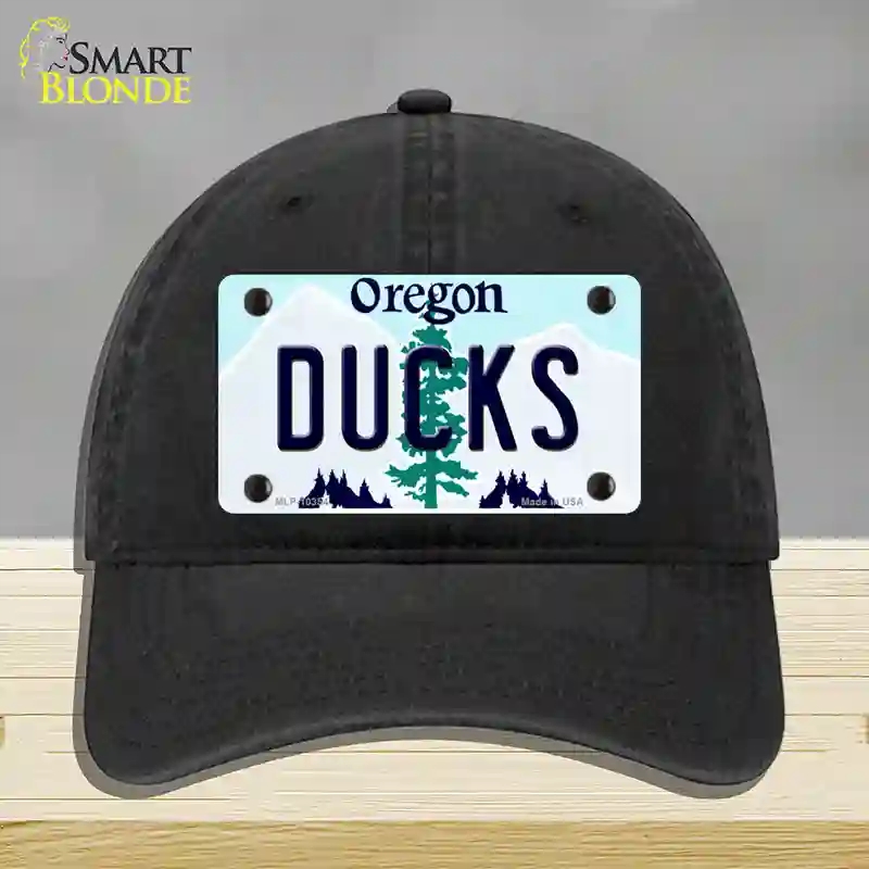 HAT07-MLP-10354 Ducks Oregon Novelty License Plate Hat, Unconstructed Cotton - Black