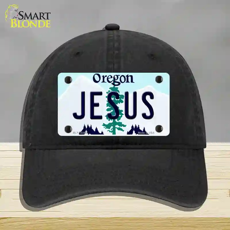 HAT07-MLP-10368 Jesus Oregon Novelty License Plate Hat, Unconstructed Cotton - Black