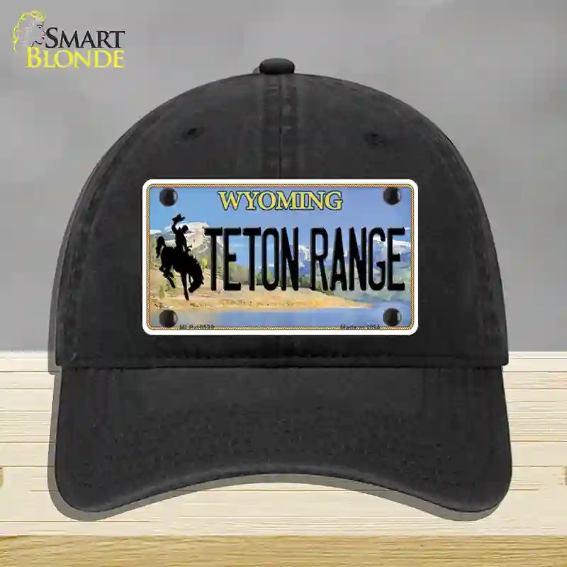 HAT07-MLP-10529 Teton Range Wyoming Novelty License Plate Hat, Unconstructed Cotton - Black