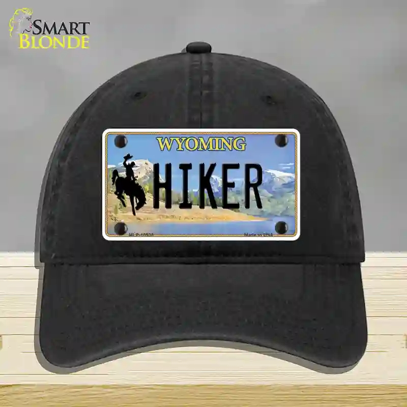 HAT07-MLP-10538 Hiker Wyoming Novelty License Plate Hat, Unconstructed Cotton - Black