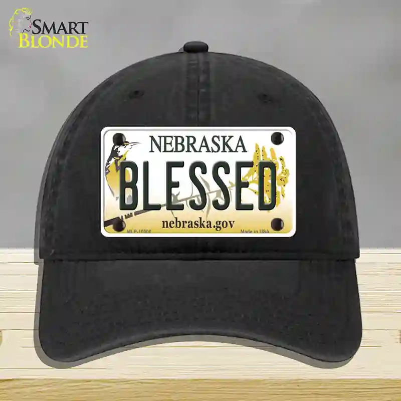 HAT07-MLP-10600 Blessed Nebraska Novelty License Plate Hat, Unconstructed Cotton - Black