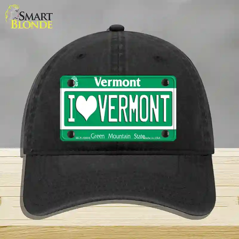HAT07-MLP-10659 I Love Vermont Novelty License Plate Hat, Unconstructed Cotton - Black