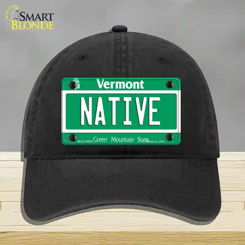 HAT07-MLP-10688 Native Vermont Novelty License Plate Hat, Unconstructed Cotton - Black