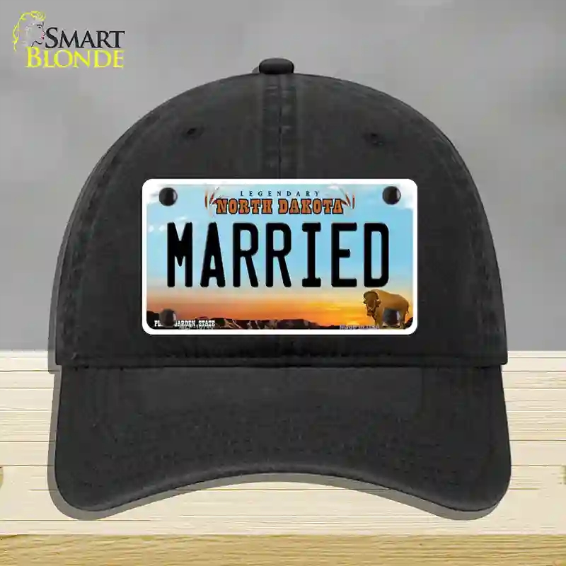HAT07-MLP-10740 Married North Dakota Novelty License Plate Hat, Unconstructed Cotton - Black