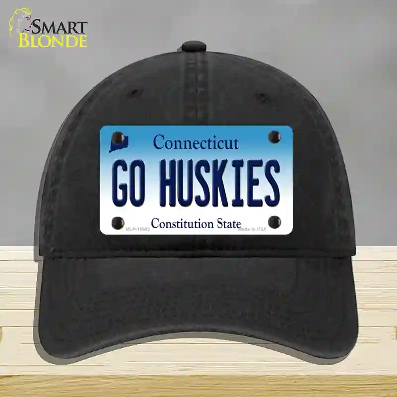 HAT07-MLP-10903 Go Huskies Connecticut Novelty License Plate Hat, Unconstructed Cotton - Black