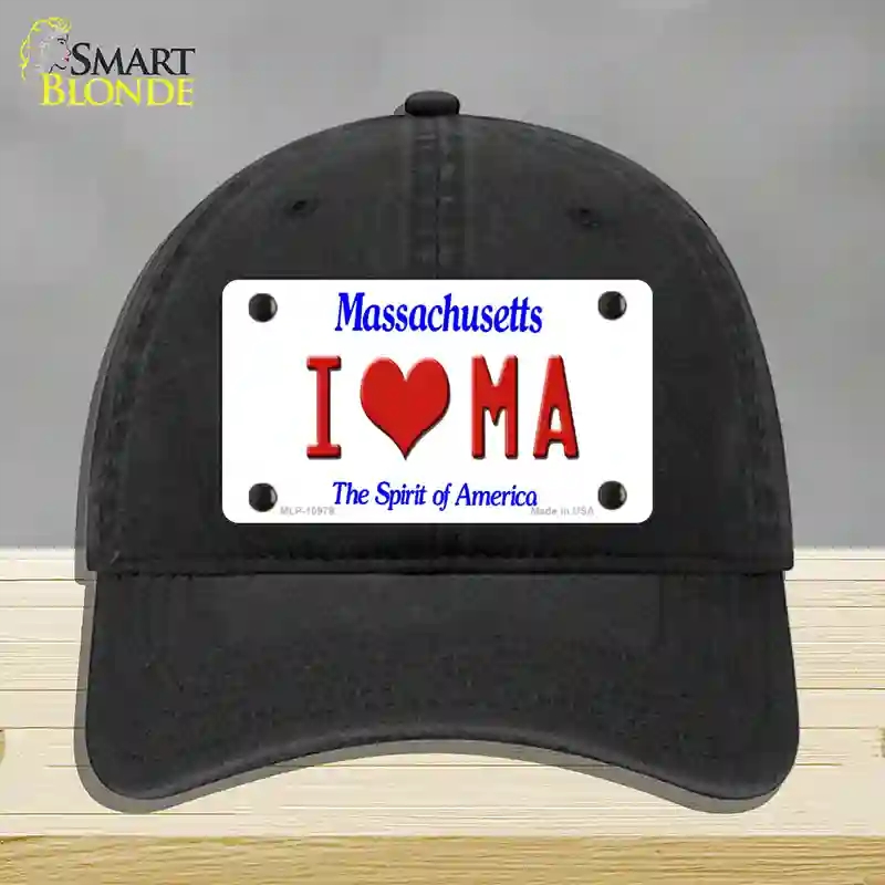 HAT07-MLP-10979 I Love Massachusetts Novelty License Plate Hat, Unconstructed Cotton - Black