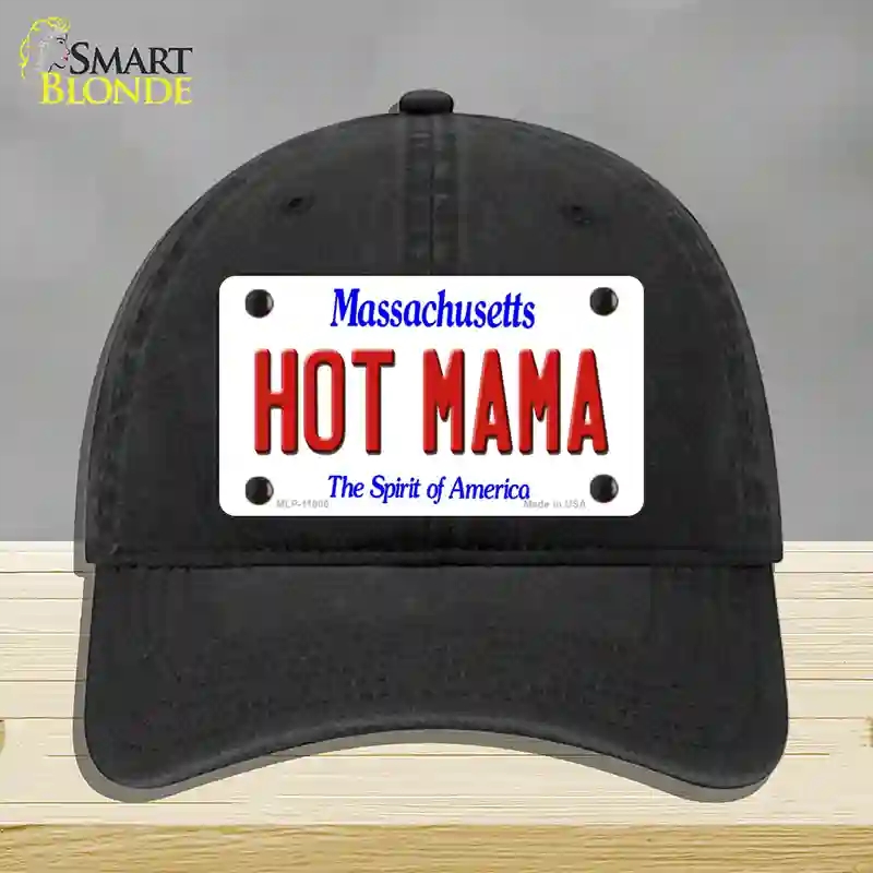 HAT07-MLP-11000 Hot Mama Massachusetts Novelty License Plate Hat, Unconstructed Cotton - Black