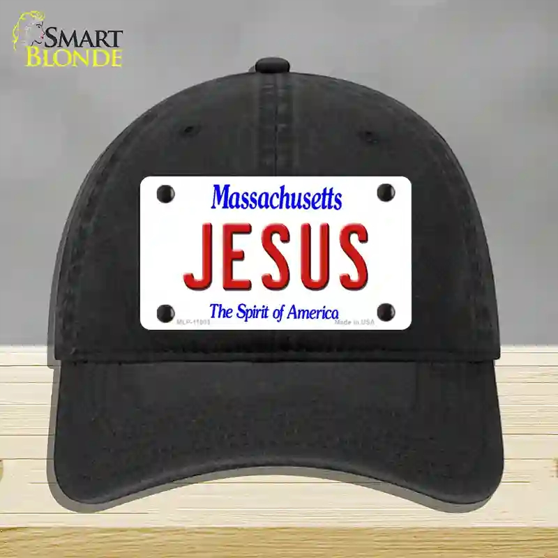HAT07-MLP-11003 Jesus Massachusetts Novelty License Plate Hat, Unconstructed Cotton - Black
