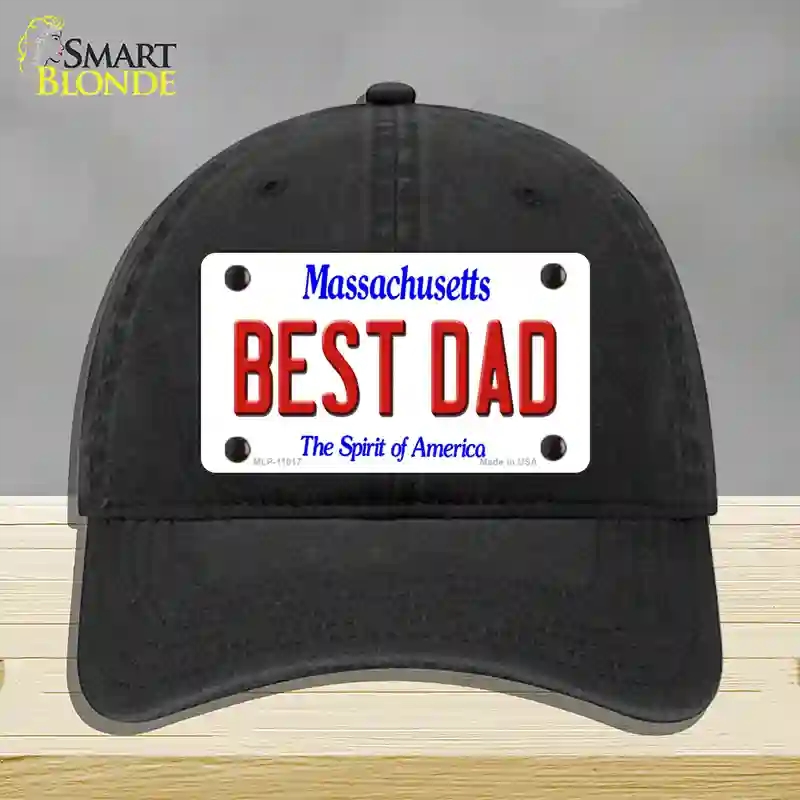 HAT07-MLP-11017 Best Dad Massachusetts Novelty License Plate Hat, Unconstructed Cotton - Black
