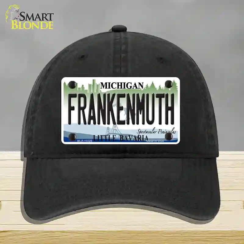 HAT07-MLP-11029 Frankenmuth Michigan Novelty License Plate Hat, Unconstructed Cotton - Black