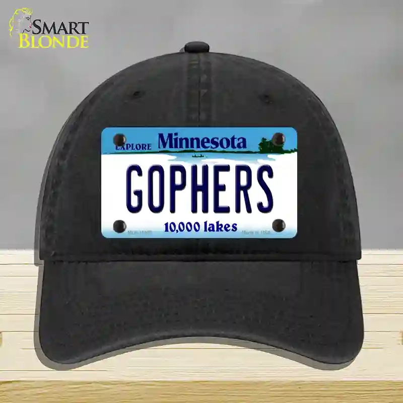 HAT07-MLP-11053 Gophers Minnesota State Novelty License Plate Hat, Unconstructed Cotton - Black