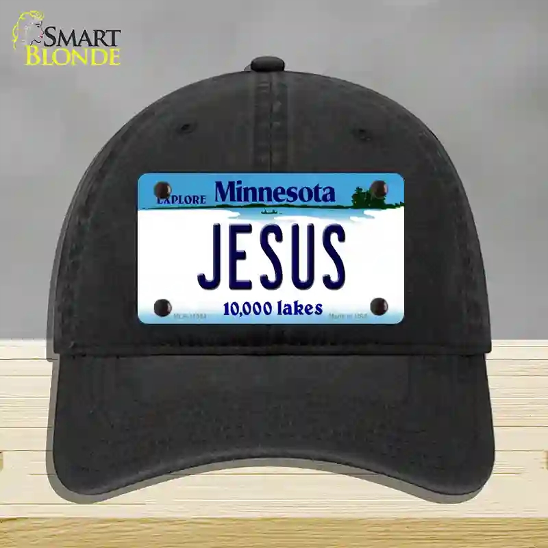 HAT07-MLP-11064 Jesus Minnesota State Novelty License Plate Hat, Unconstructed Cotton - Black
