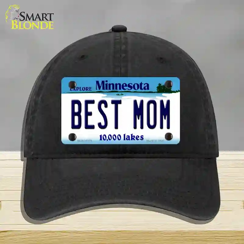 HAT07-MLP-11079 Best Mom Minnesota State Novelty License Plate Hat, Unconstructed Cotton - Black
