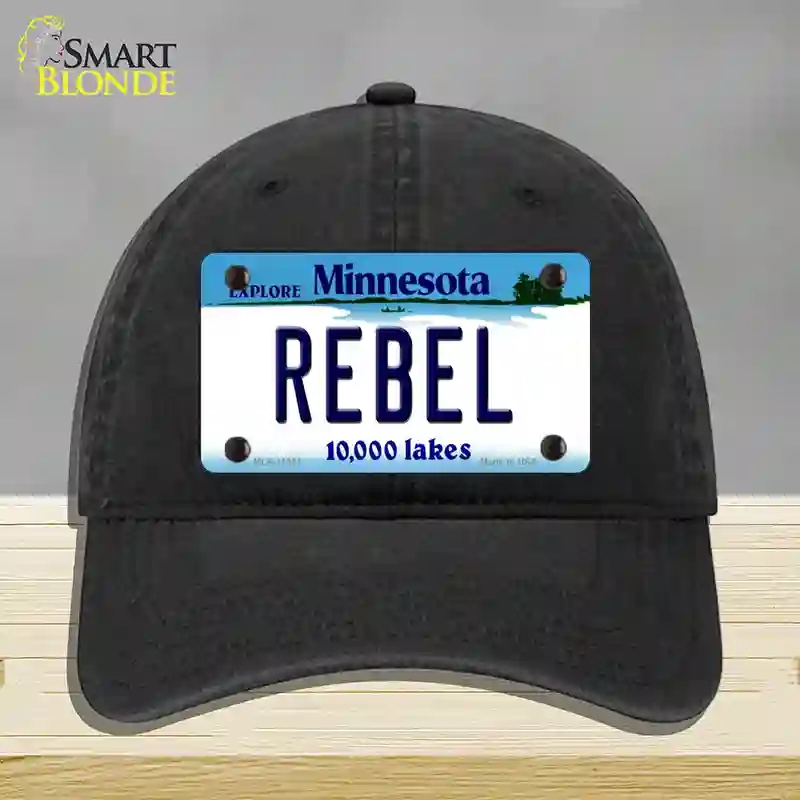 HAT07-MLP-11081 Rebel Minnesota State Novelty License Plate Hat, Unconstructed Cotton - Black