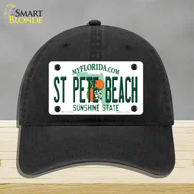 HAT07-MLP-11084 St Pete Beach Florida Novelty License Plate Hat, Unconstructed Cotton - Black