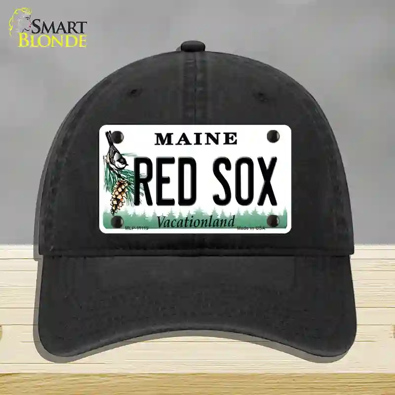 HAT07-MLP-11119 Red Sox Maine Novelty License Plate Hat, Unconstructed Cotton - Black