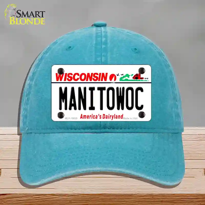 HAT10-MLP-10620 Manitowoc Wisconsin Novelty License Plate Hat, Unconstructed Cotton - Lake Blue