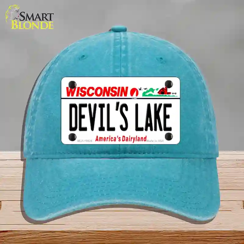 HAT10-MLP-10625 Devils Lake Wisconsin Novelty License Plate Hat, Unconstructed Cotton - Lake Blue