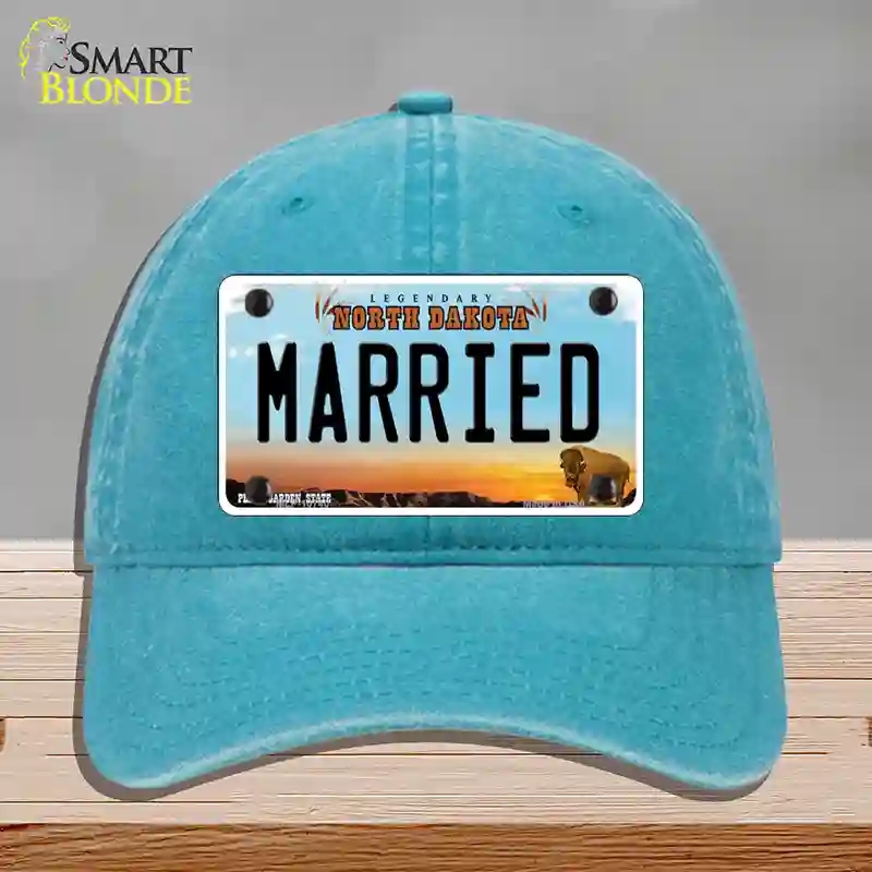HAT10-MLP-10740 Married North Dakota Novelty License Plate Hat, Unconstructed Cotton - Lake Blue