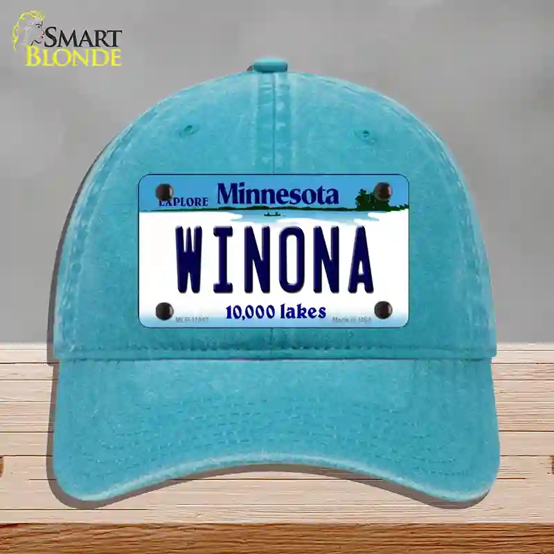 HAT10-MLP-11047 Winona Minnesota State Novelty License Plate Hat, Unconstructed Cotton - Lake Blue