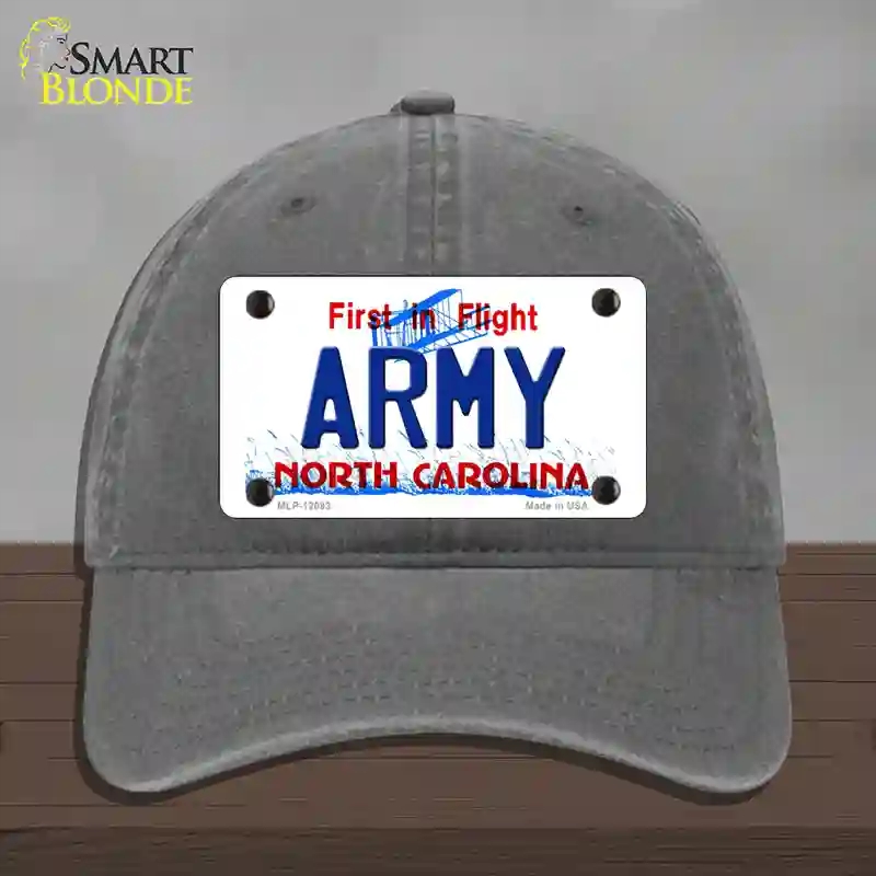 HAT08-MLP-12093 Army North Carolina State Novelty License Plate Hat, Unconstructed Cotton - Charcoal