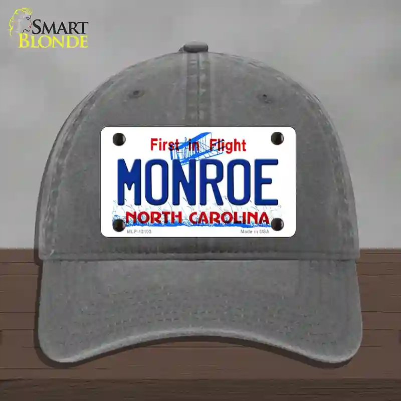 HAT08-MLP-12103 Monroe North Carolina State Novelty License Plate Hat, Unconstructed Cotton - Charcoal