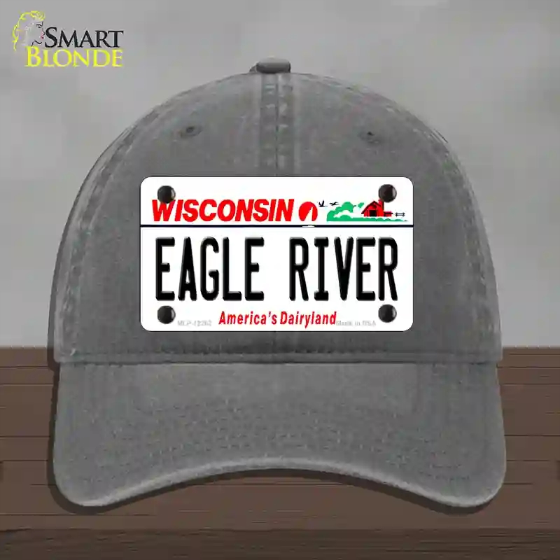 HAT08-MLP-12282 Wisconsin Eagle River Novelty License Plate Hat, Unconstructed Cotton - Charcoal