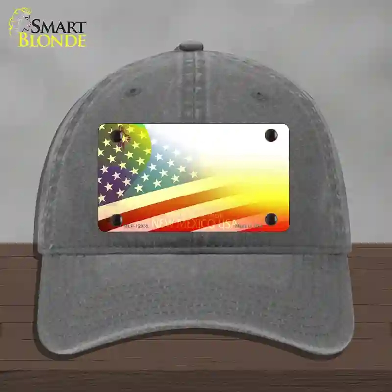 HAT08-MLP-12359   Mexico with American Flag Novelty License Plate Hat, Unconstructed Cotton - Charcoal
