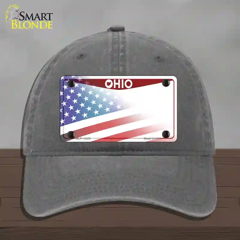 HAT08-MLP-12456 Ohio State American Flag Novelty License Plate Hat, Unconstructed Cotton - Charcoal