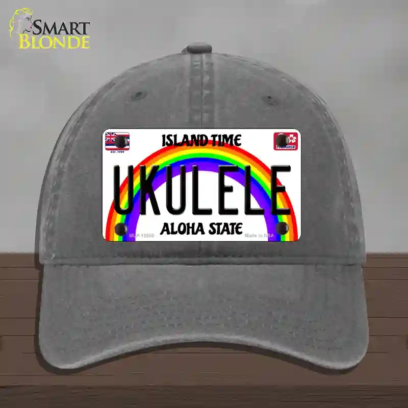 HAT08-MLP-12550 Ukulele Hawaii Novelty License Plate Hat, Unconstructed Cotton - Charcoal