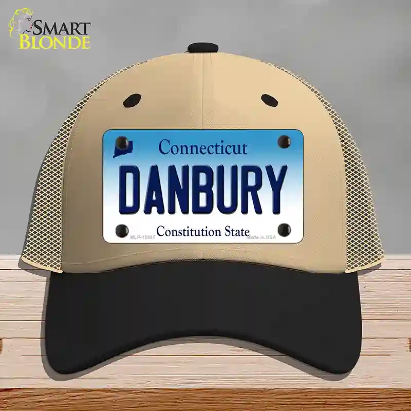 HAT02-MLP-10897 Danbury Connecticut Novelty License Plate Hat, Mesh - Khaki & Black