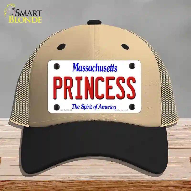 HAT02-MLP-11009 Princess Massachusetts Novelty License Plate Hat, Mesh - Khaki & Black