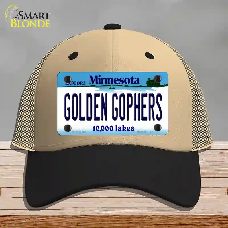 HAT02-MLP-11056 Golden Gophers Minnesota State Novelty License Plate Hat, Mesh - Khaki & Black